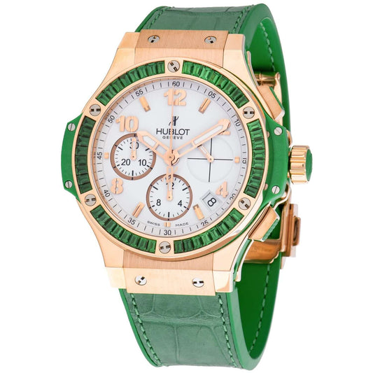 Hublot Tutti Frutti Rose Gold White Arabic Dial Tsavorite Bezel & Green Leather 41mm 341.PG.2010.LR.1922
