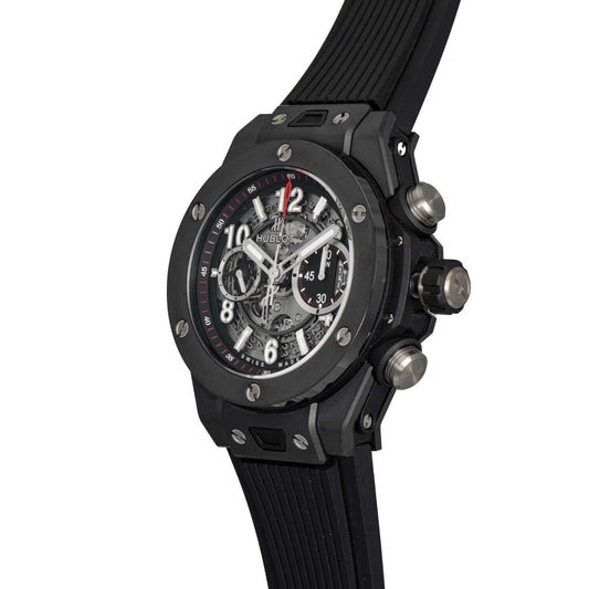 Hublot Big Bang Unico Black Magic 411.CI.1170.RX watch with black skeleton dial and black rubber strap