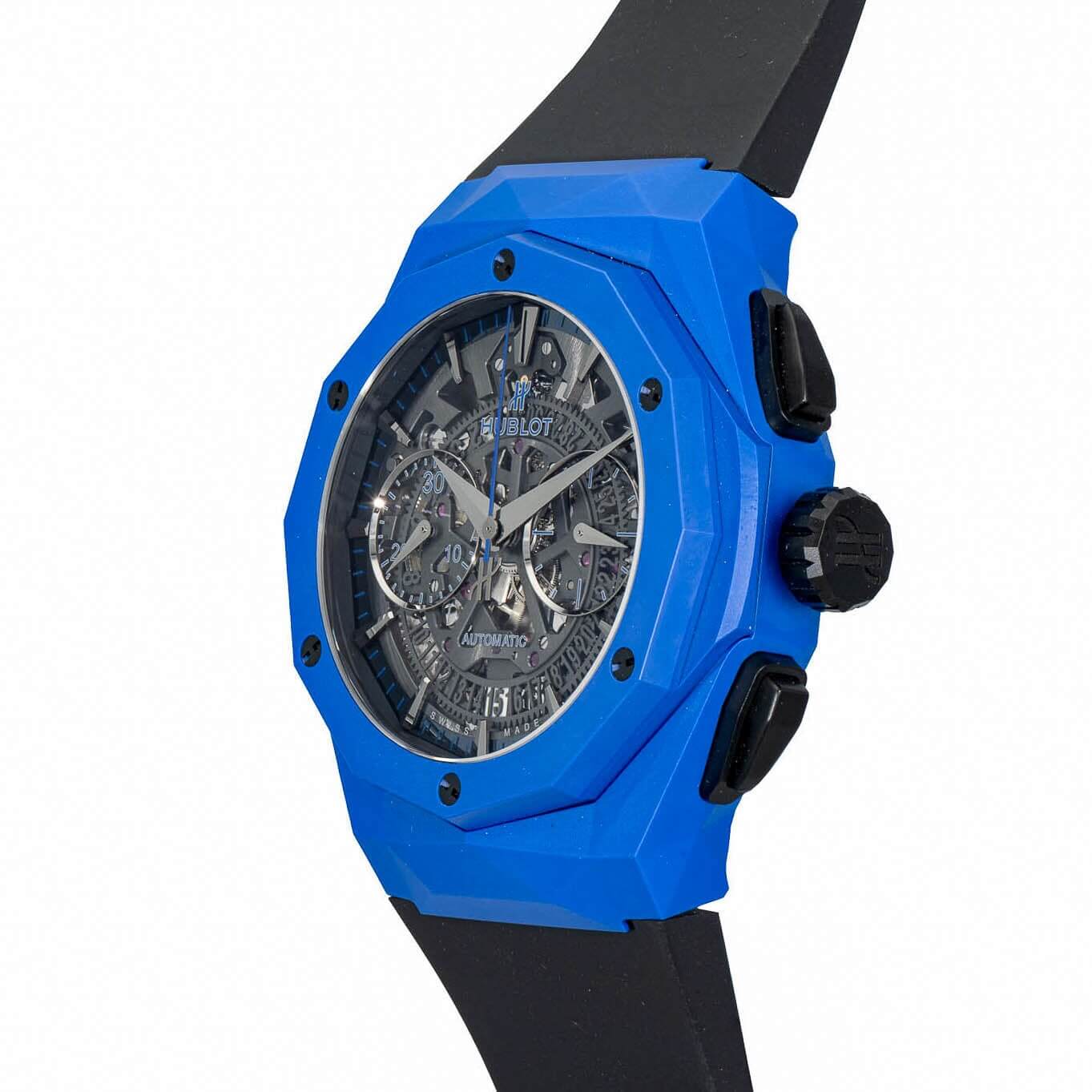 Hublot Classic Fusion Chronograph in Blue Ceramic on Black Rubber Strap with Skeleton Dial 525.EX.0179.RX.ORL18