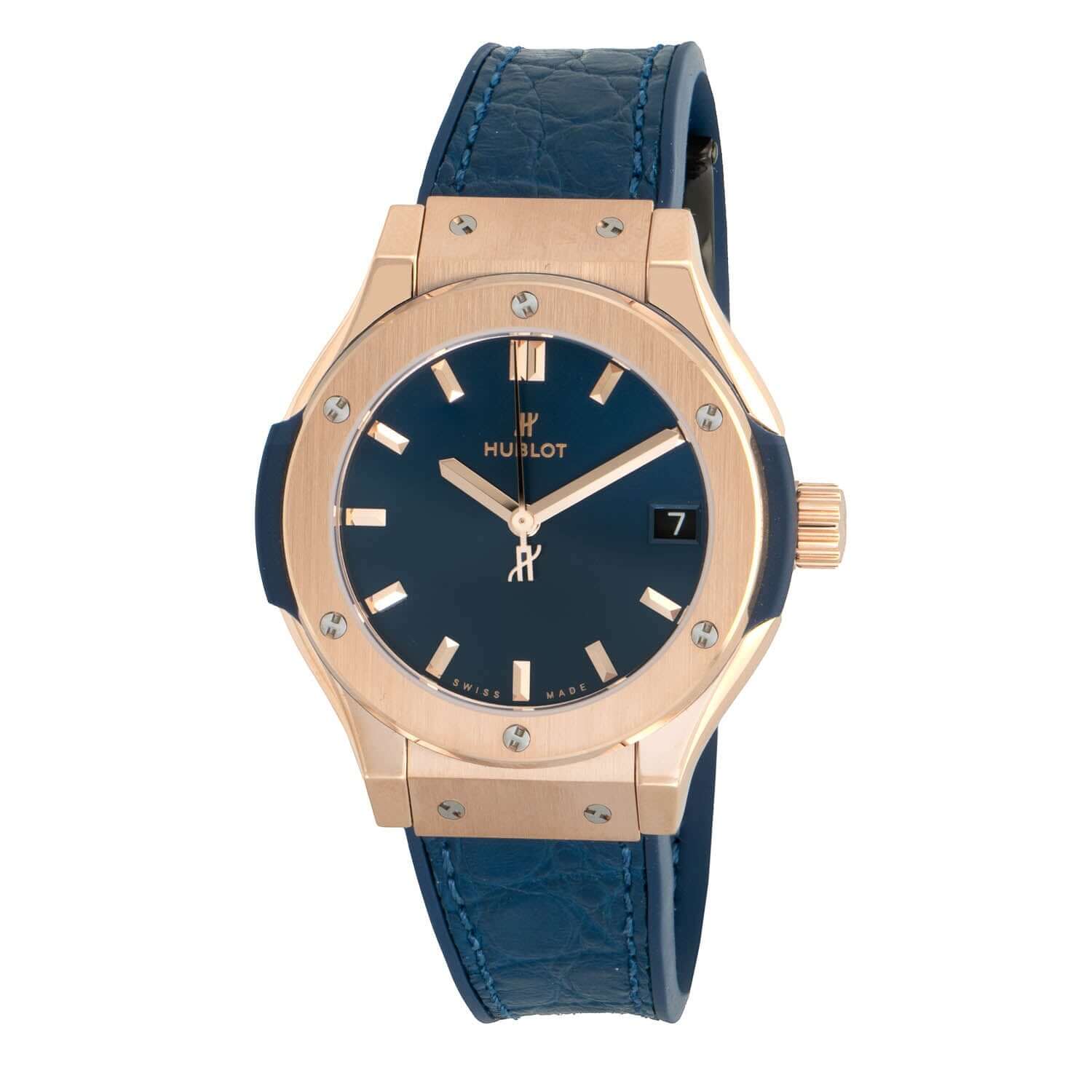 Hublot Big Bang 18kt Rose Gold Chronograph Automatic Blue Dial Men's Watch 301.PX.7180.LR, Automatic Movement, Rubber with A Blue (Alligator) Leather
