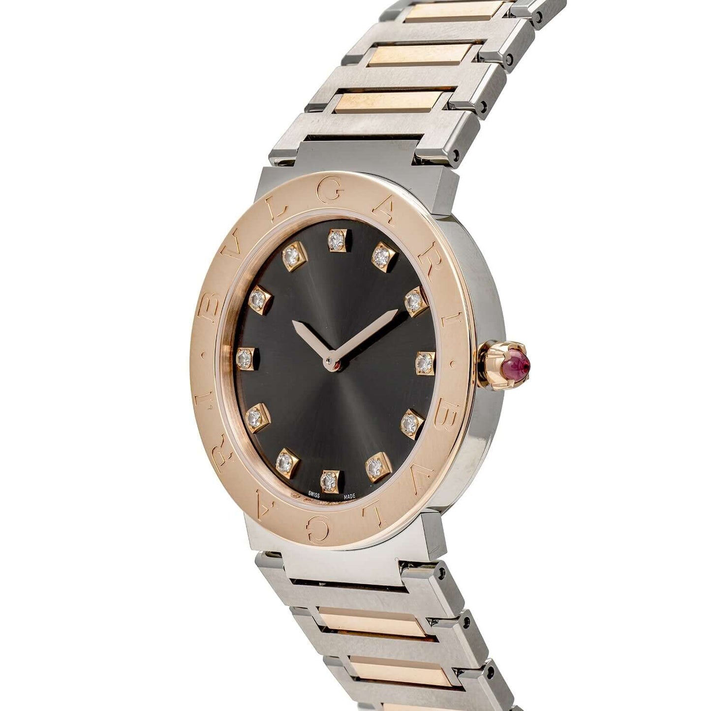 Bulgari BVLGARI Lady Watch 103067, stainless steel and 18 kt rose gold strap, gray lacquered dial.