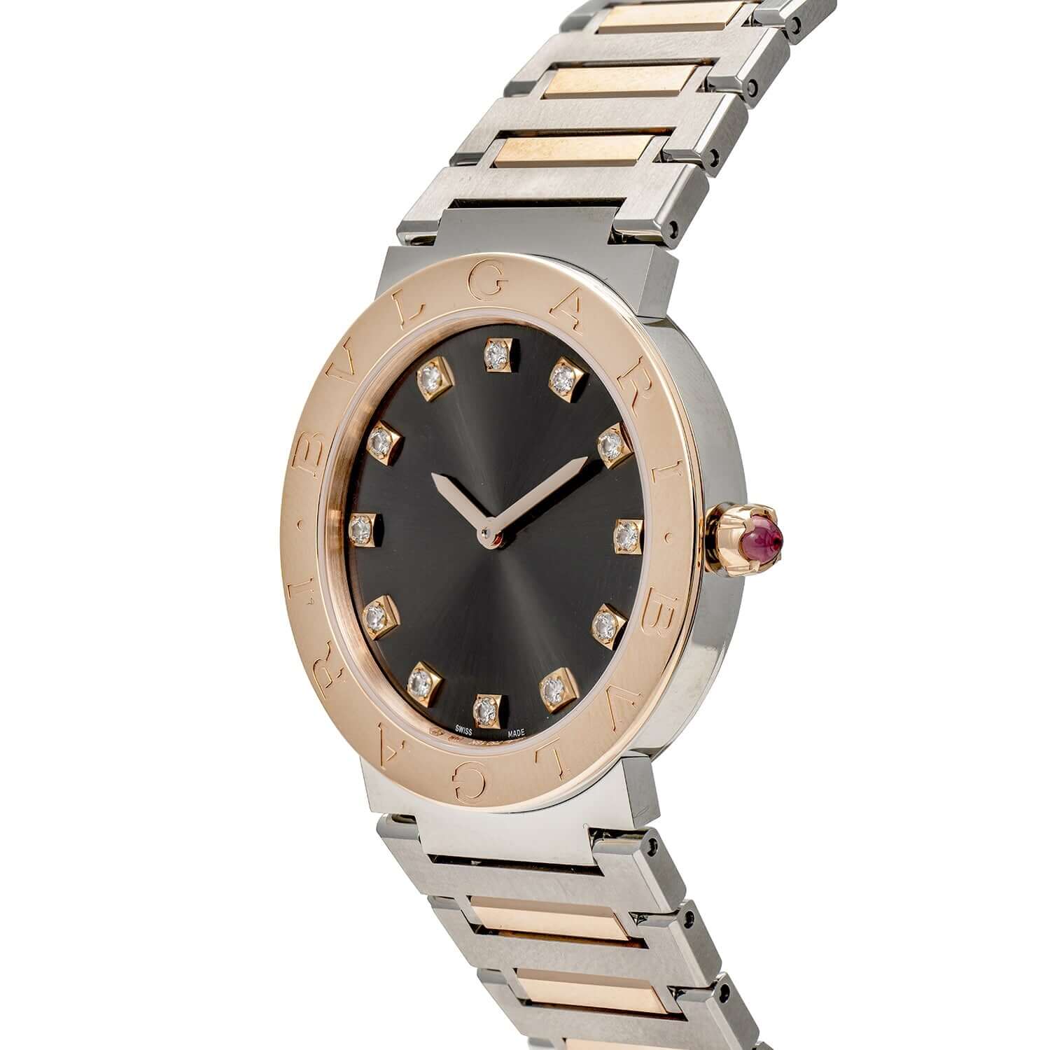 Bulgari BVLGARI Lady Watch 103067, stainless steel and 18 kt rose gold strap, gray lacquered dial.
