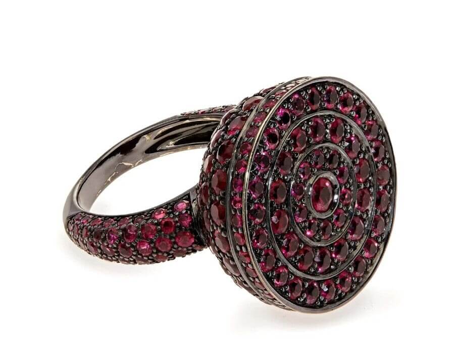 Boucheron Ruby Secret Ring JRG0034448 in 18ct blackened white gold with 6.5 carats of rubies on ring and band