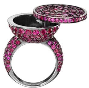 Boucheron Ruby Secret Ring JRG0034448 in 18ct blackened white gold with approximately 6.5 carats of rubies.