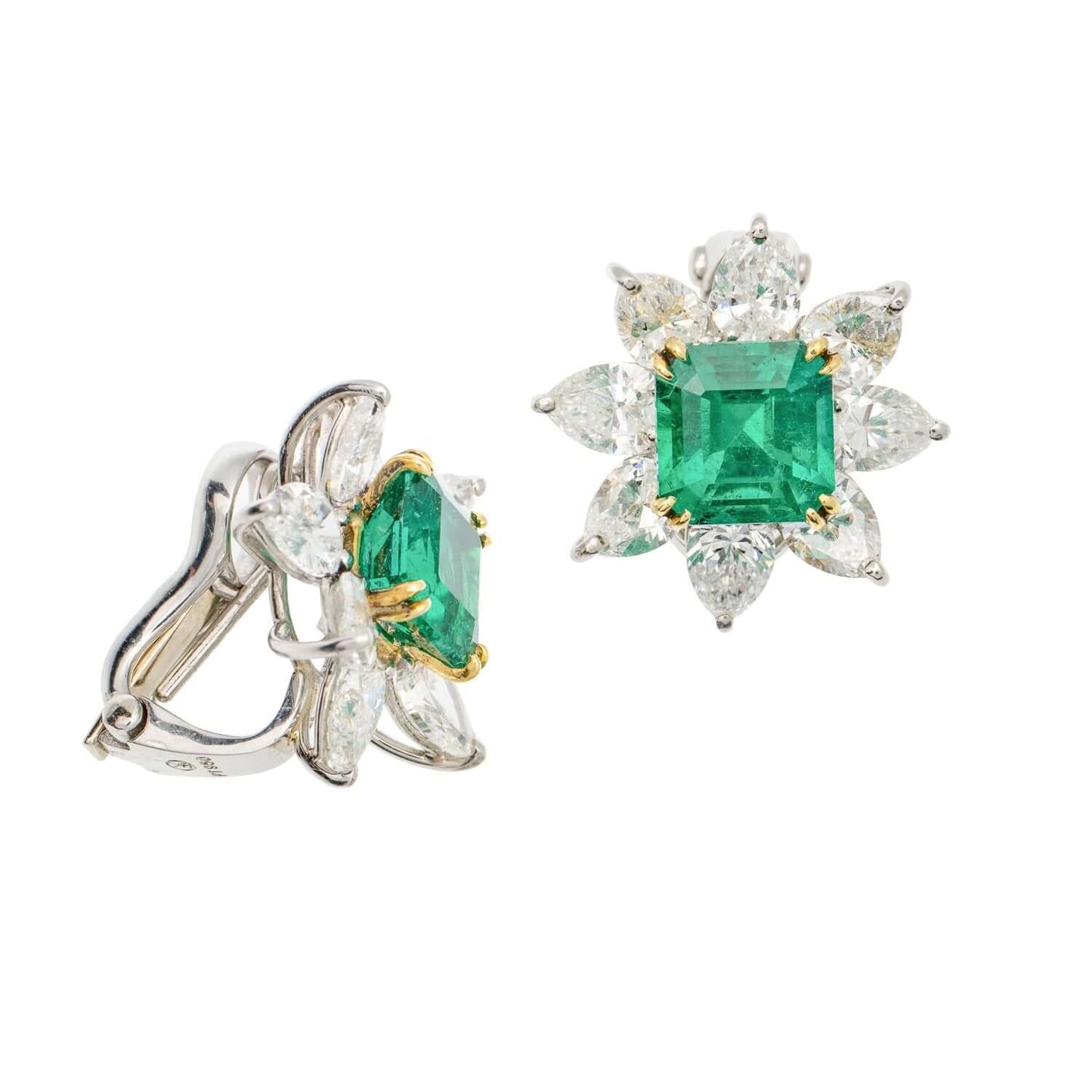 Bayco Emerald and Diamond Flower Motif Earrings  AMG567O