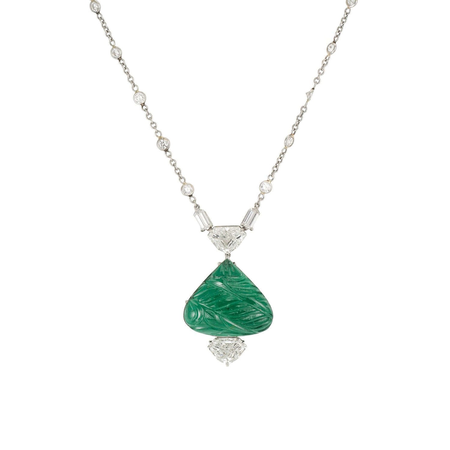 Bayco Carved Emerald and Diamond Necklace AMG177P