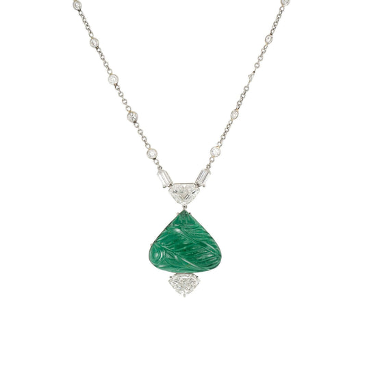 Bayco Carved Emerald and Diamond Necklace AMG177P