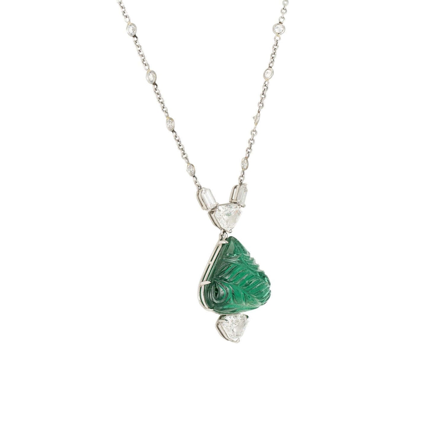 Bayco Carved Emerald and Diamond Necklace AMG177P