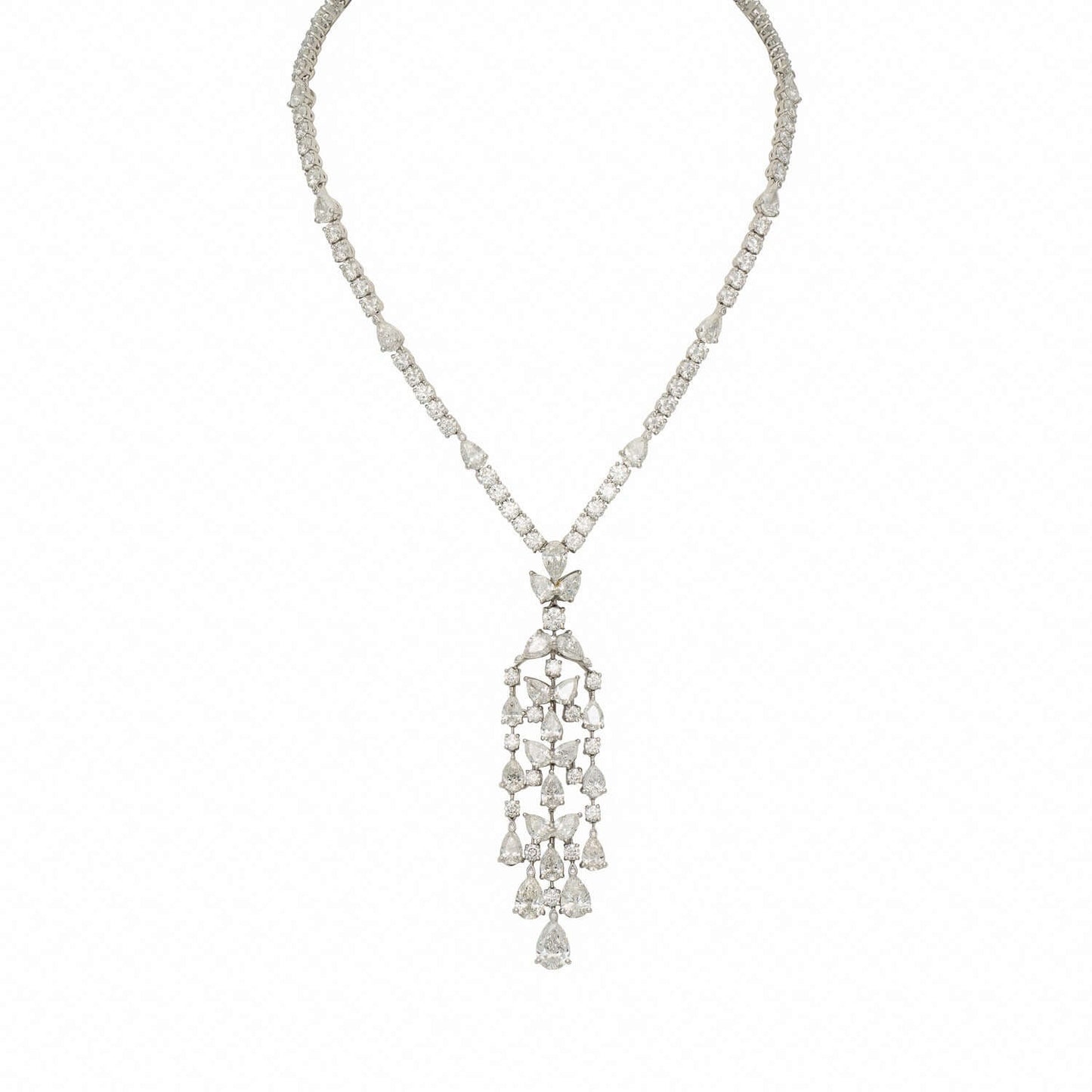Graff Platinum and White Gold Diamond Knifebar Chandelier Necklace TTW 36.61ct