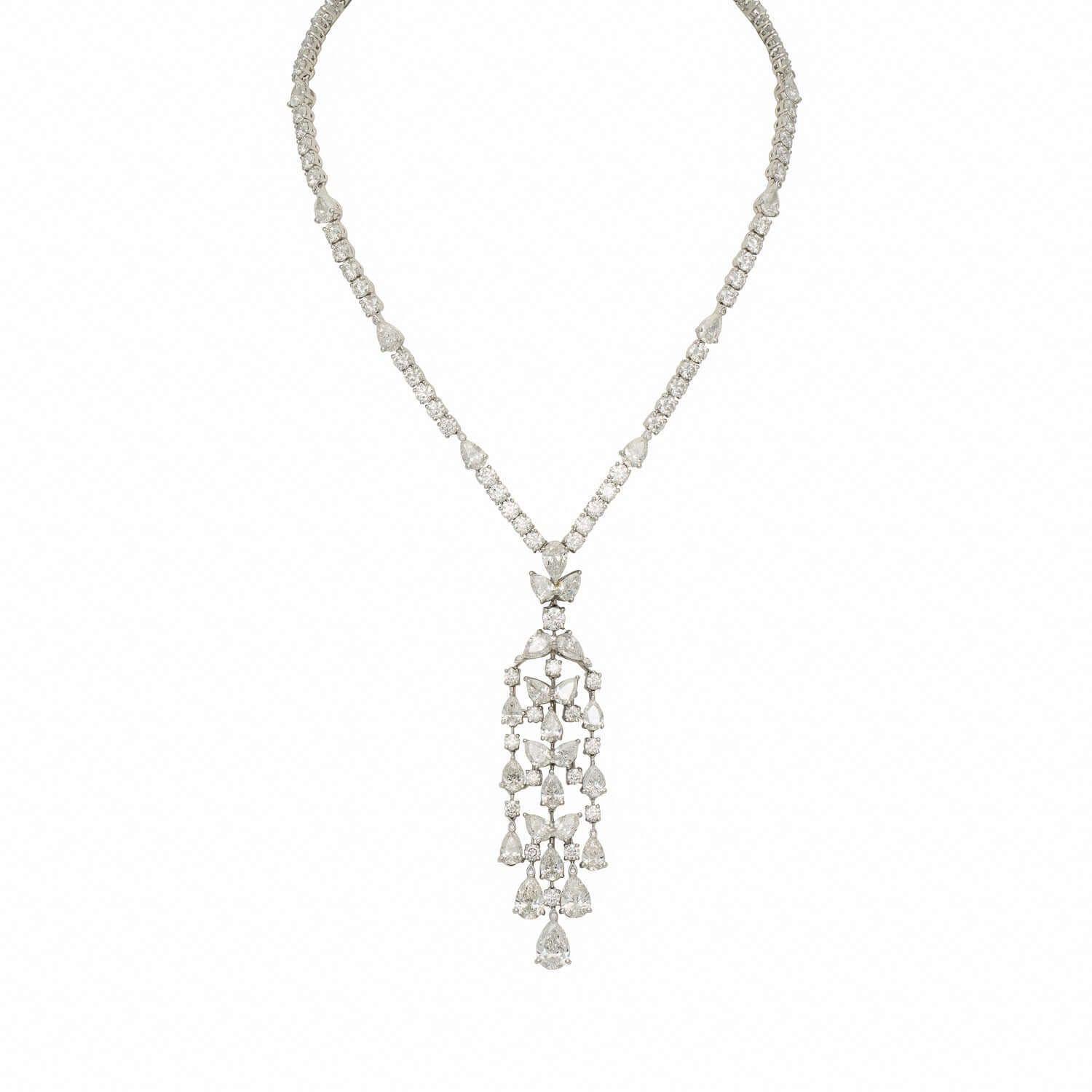 Graff Platinum and White Gold Diamond Knifebar Chandelier Necklace TTW 36.61ct