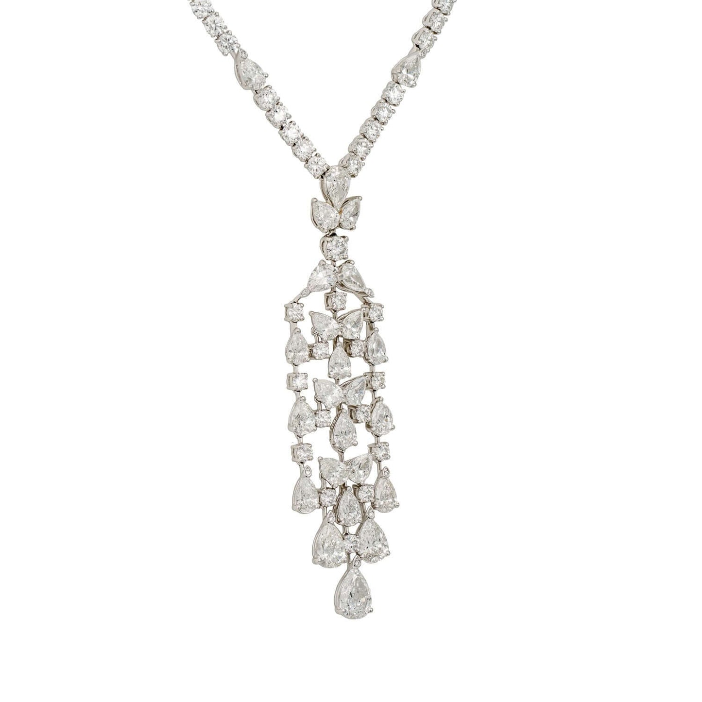 Graff Platinum and White Gold Diamond Knifebar Chandelier Necklace TTW 36.61ct