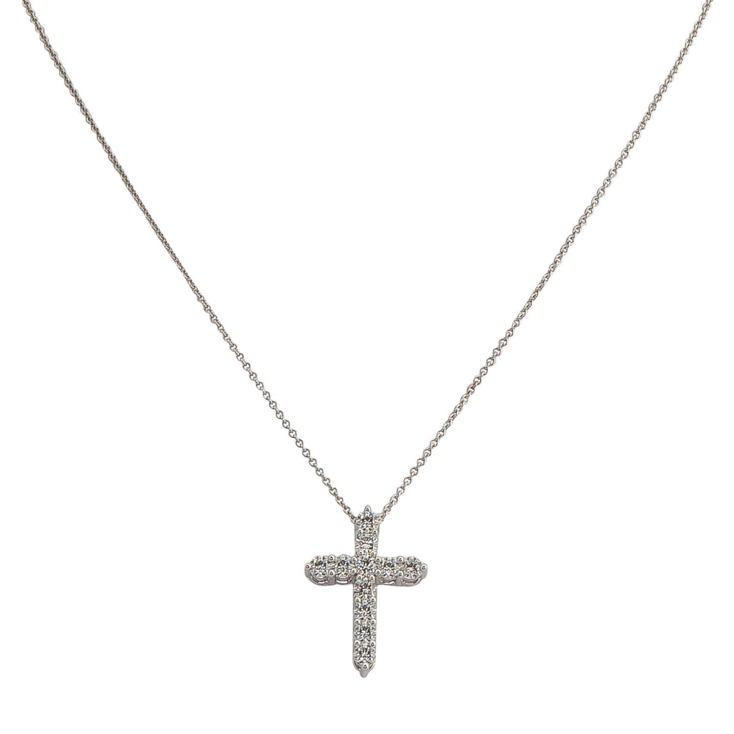 Graff Small White Round Diamond Cross Pendant On a Chain