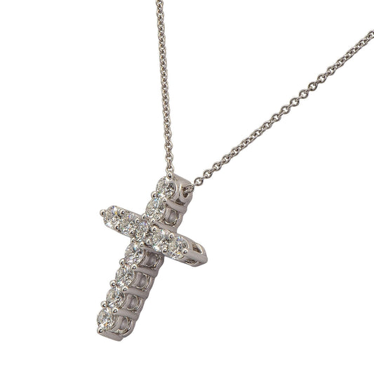 Graff Small White Round Diamond Cross Pendant On a Chain