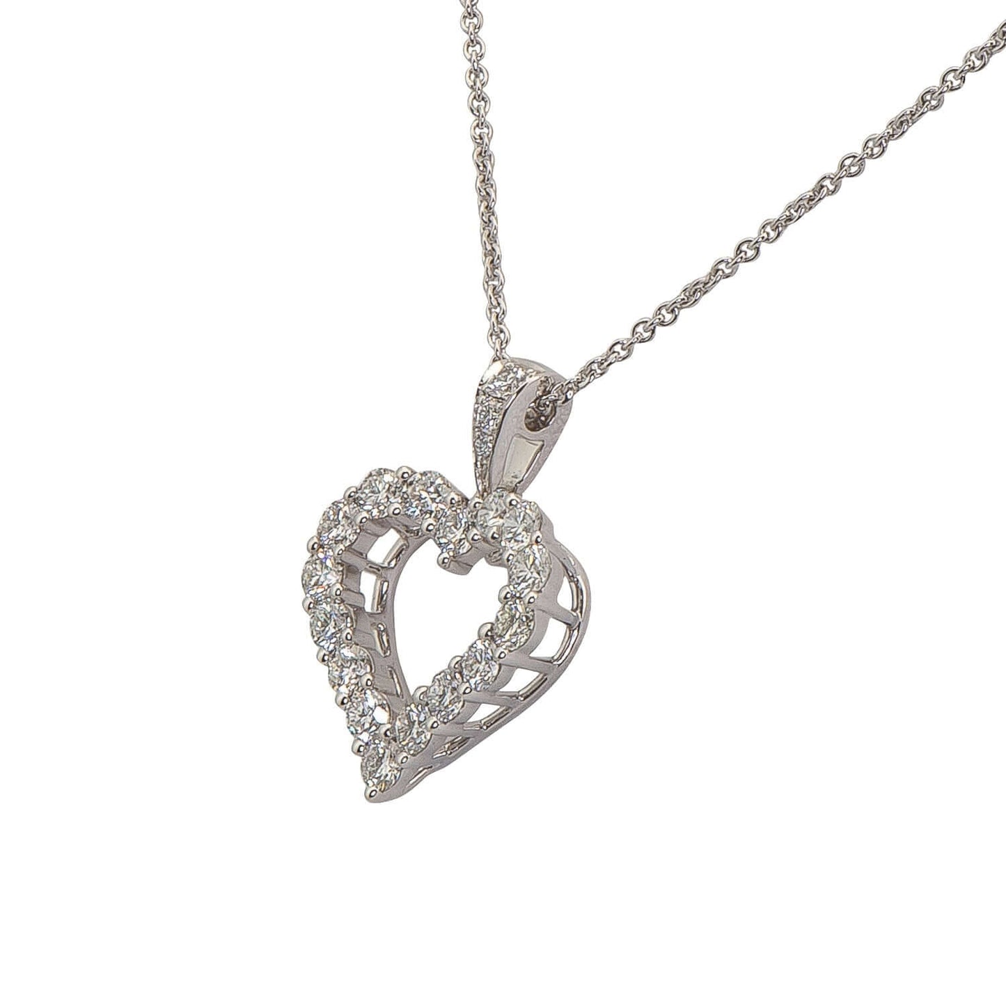 Graff White Round Diamond Heart Shape Silhouette Pendant on Chain