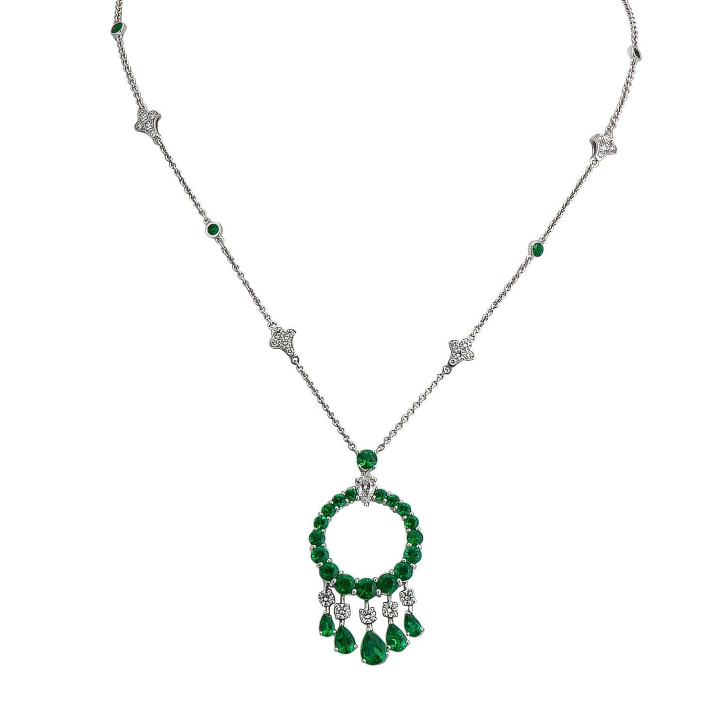Graff White Gold And Pear Shape Emerald Gypsy Necklace