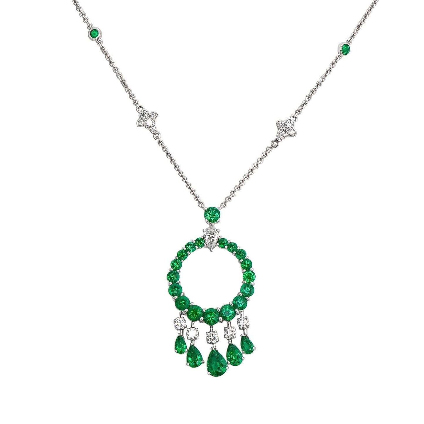 Graff White Gold And Pear Shape Emerald Gypsy Necklace