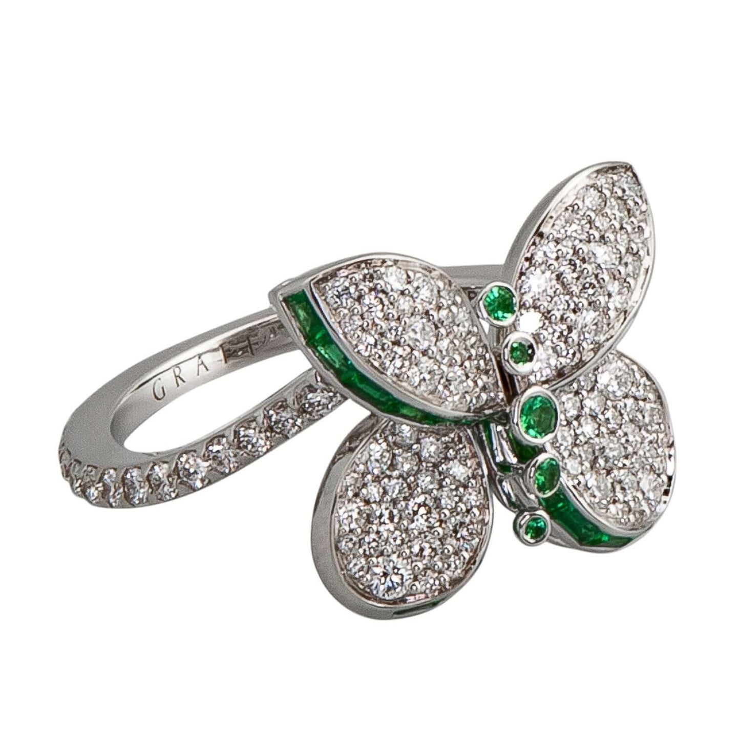 Graff Baby Princess Butterfly Ring With White Diamond Pave and Emeralds