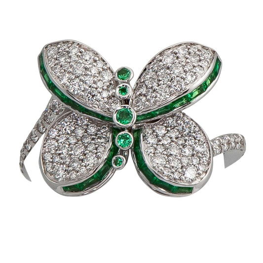 Graff Baby Princess Butterfly Ring With White Diamond Pave and Emeralds
