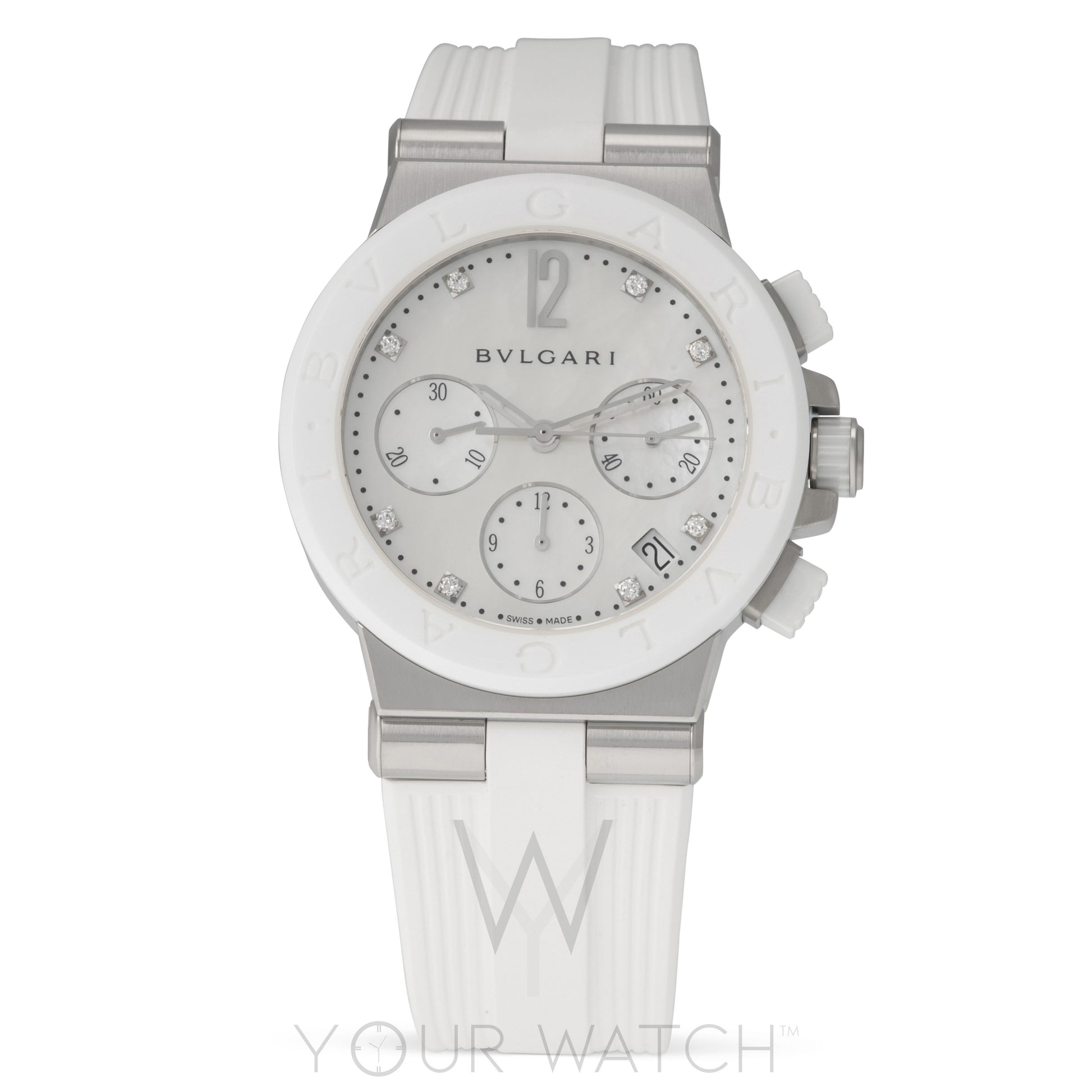 Bvlgari Diagono White Mother of Pearl Chronograph Ladies Watch 101993