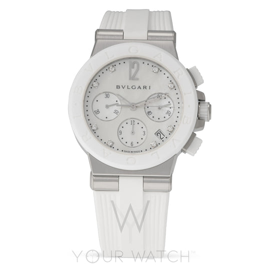 Bvlgari Diagono White Mother of Pearl Chronograph Ladies Watch 101993