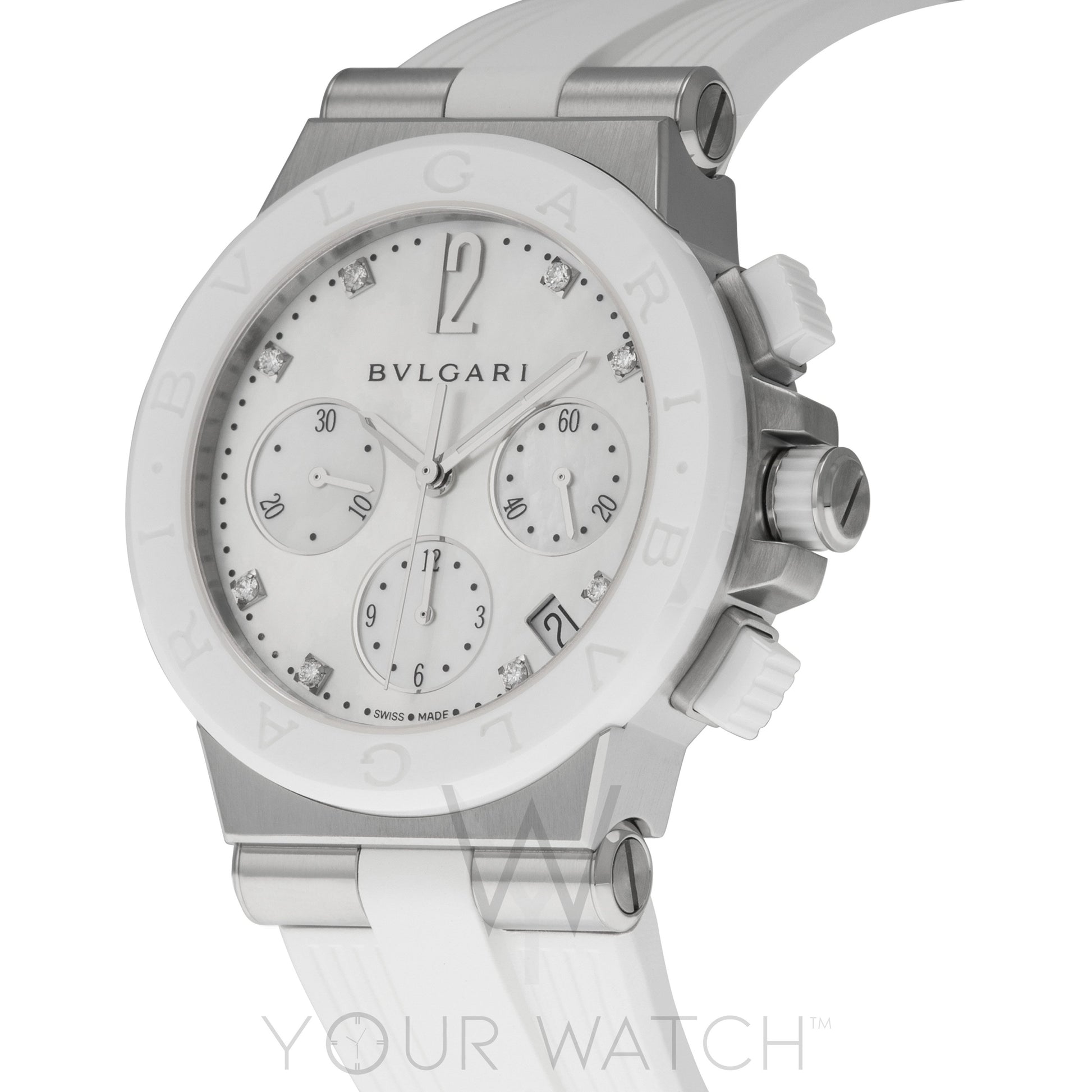Bvlgari Diagono White Mother of Pearl Chronograph Ladies Watch 101993