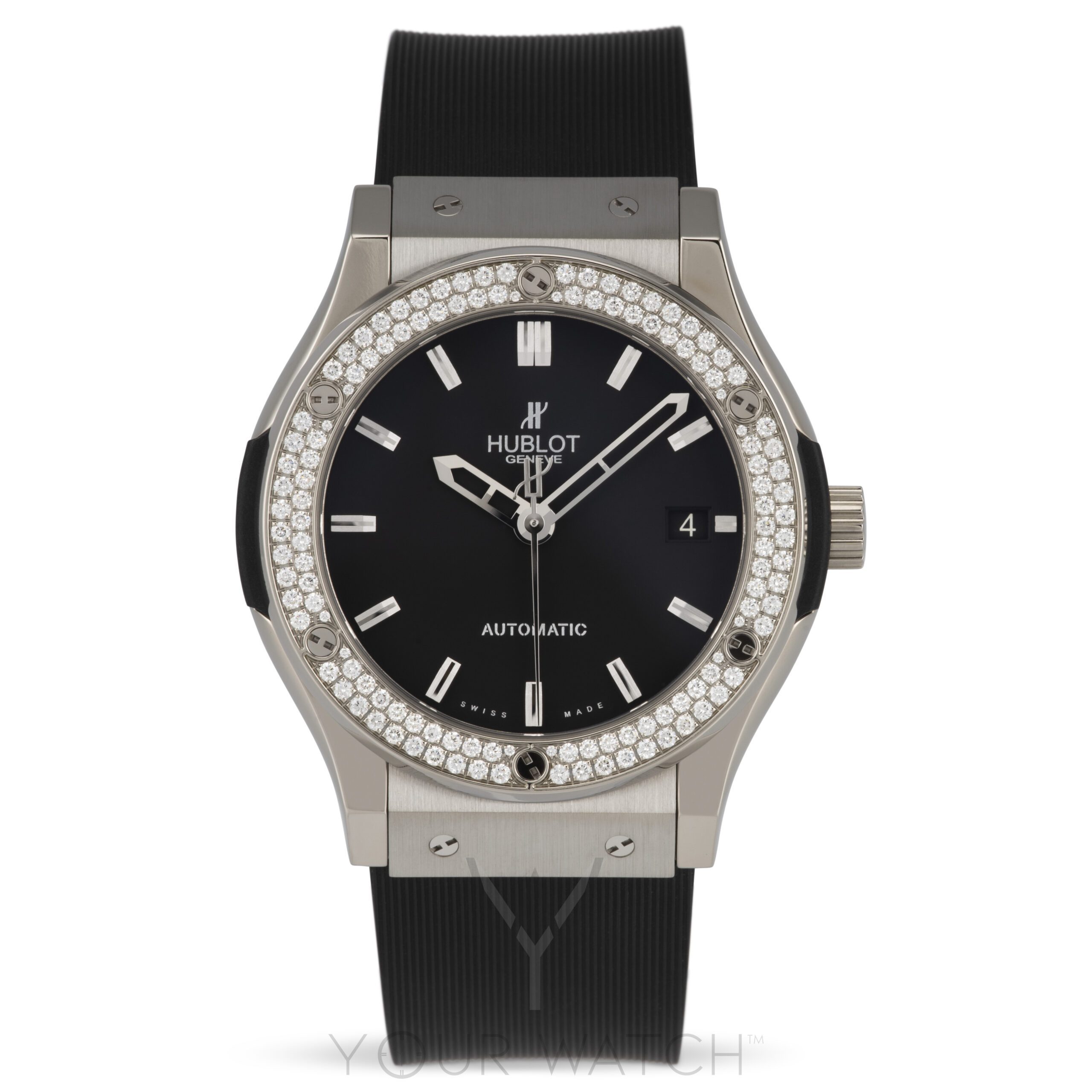 Hublot Classic Fusion Zirconium Diamond Bezel Black Dial Black Rubber Mens  45mm Watch 511.ZX.1170.RX.1104