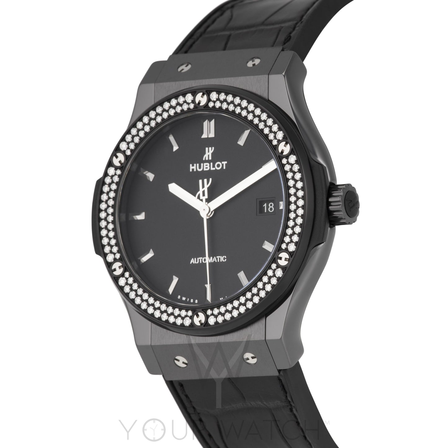 Hublot Classic Fusion Automatic Ceramic Diamond Bezel Black Dial Mens Watch 542.CM.1171.LR.1104