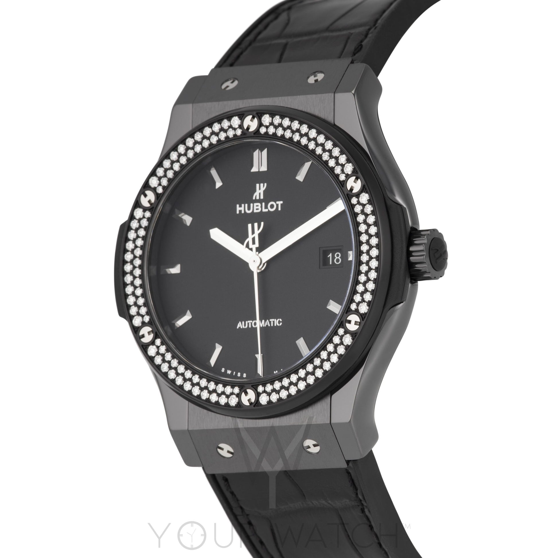 Hublot Classic Fusion Automatic Ceramic Diamond Bezel Black Dial Mens Watch 542.CM.1171.LR.1104