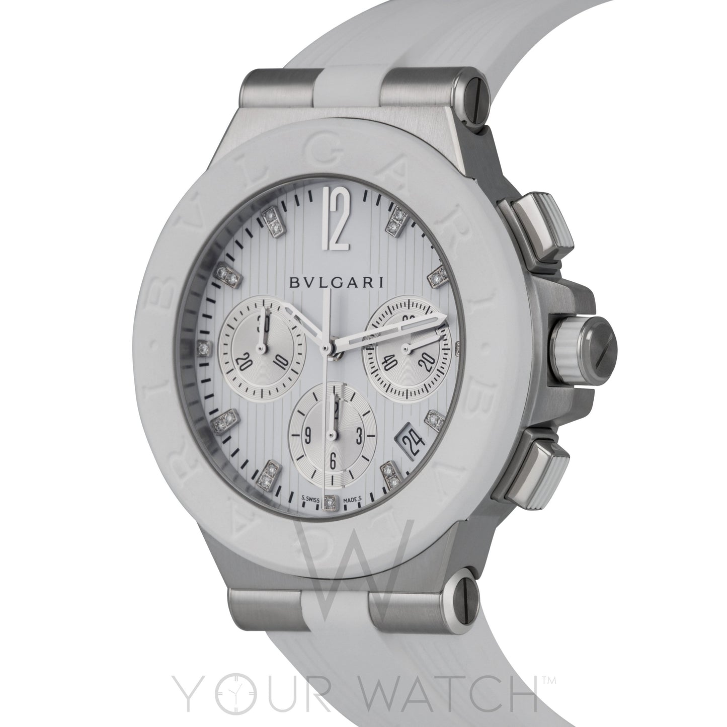 Bvlgari Diagono Chronograph White Rubber Ladies Watch 101801