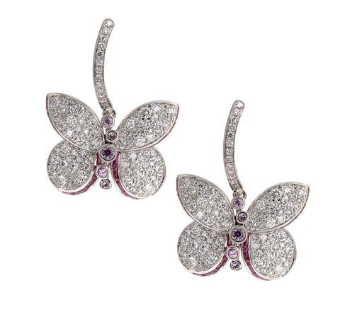 Graff Butterfly Earrings With Diamonds Pave And Pink And Purple Sapphires
