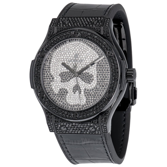 Hublot Classic Fusion Black Skull Full Pave 45mm Mens Watch 511.ND.9100.LR.1700.SKULL