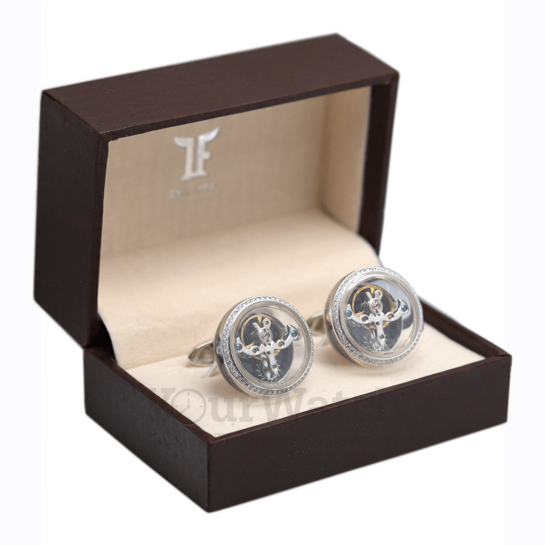 TF TOURBILLON CLASSIC WHITE GOLD & DIAMOND CUFFLINKS CT-WG01D