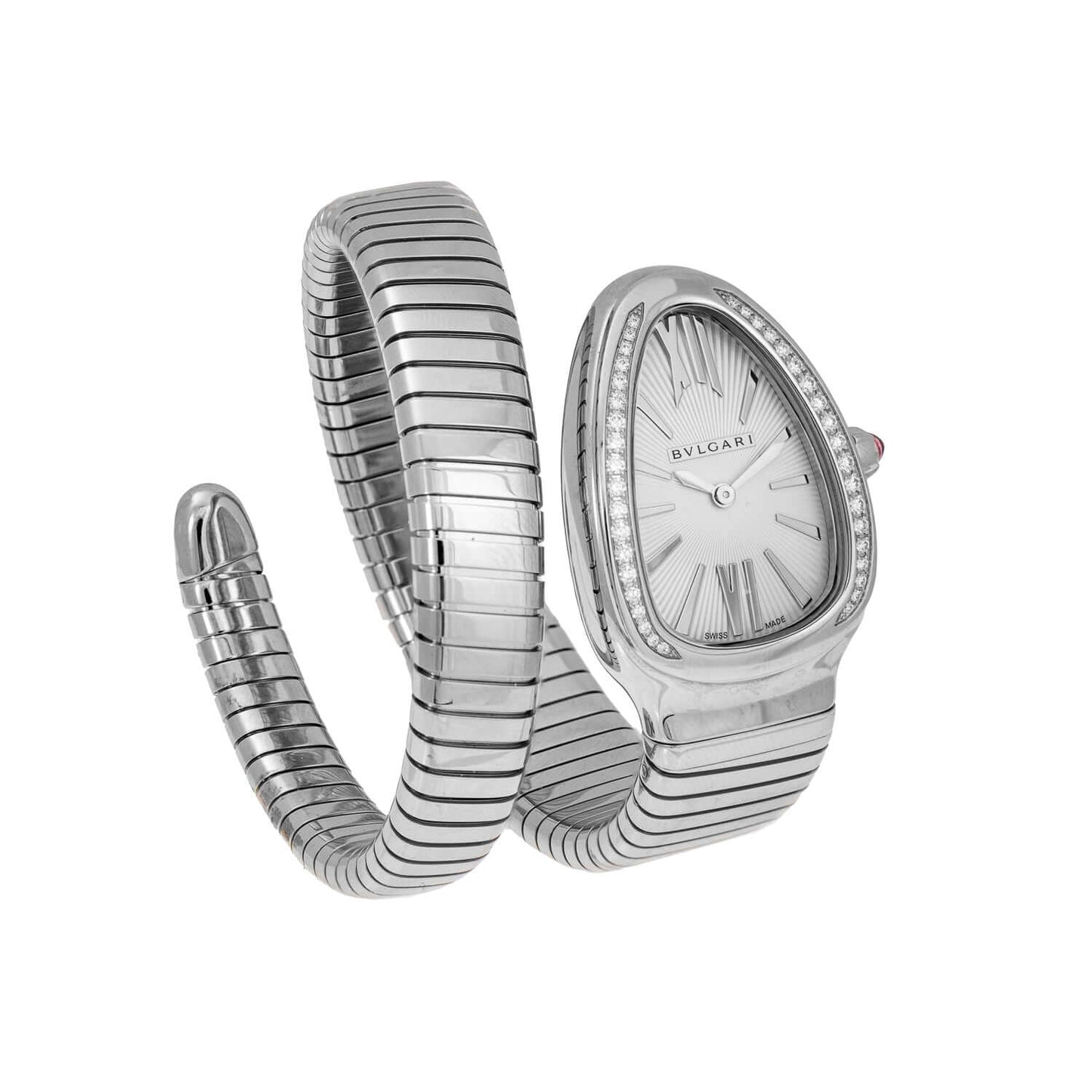 Bulgari Serpenti Tubogas Watch 101816 with stainless steel strap and white dial