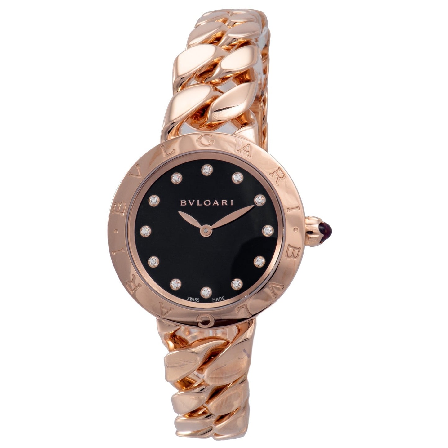Bvlgari Catene Pink Gold Black Lacquer Dial Ladies Watch 102036