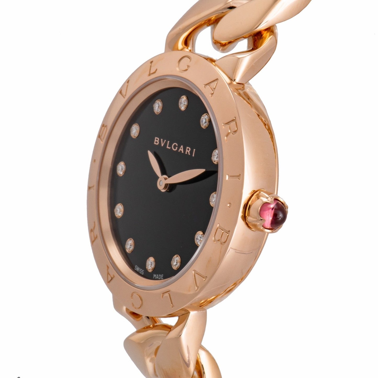 Bvlgari Catene Pink Gold Black Lacquer Dial Ladies Watch 102036