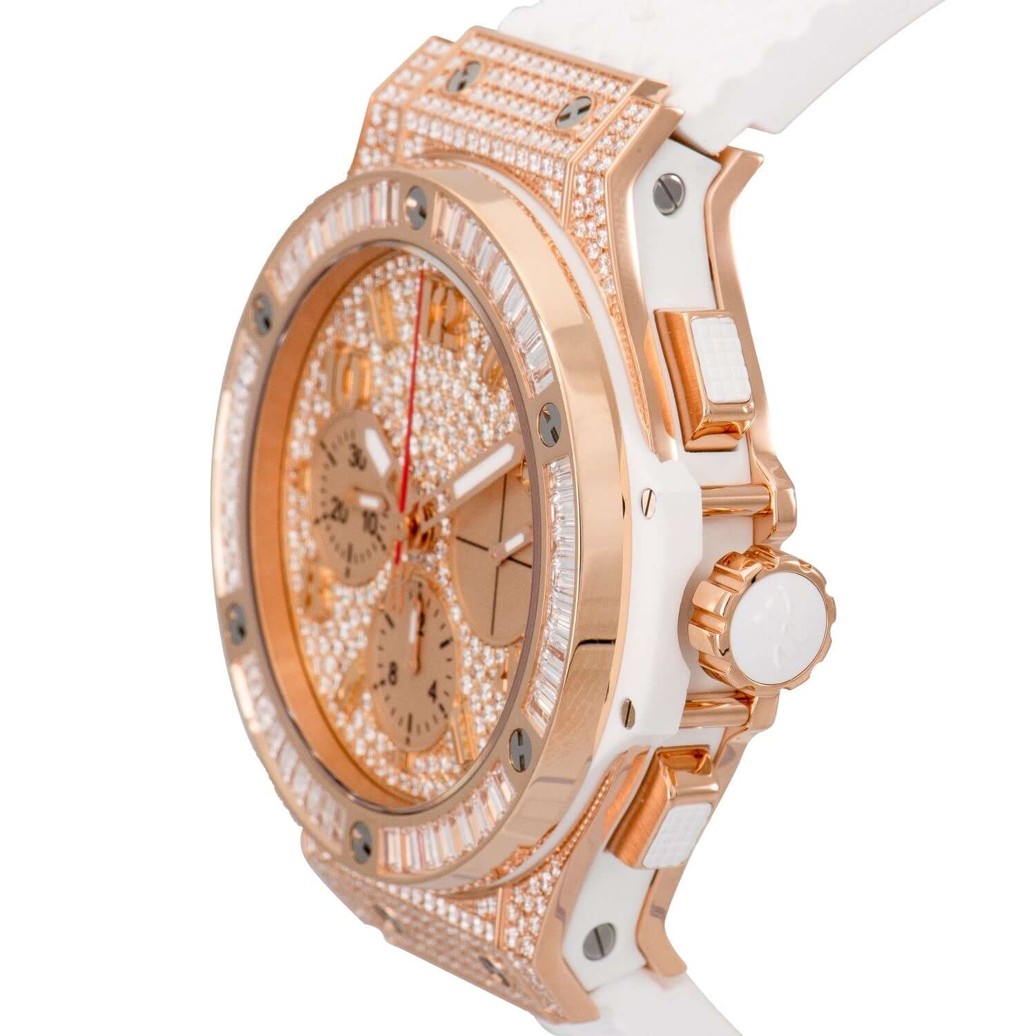 Hublot Big Bang 18K Rose Gold Rubber Diamonds Ladies Watch