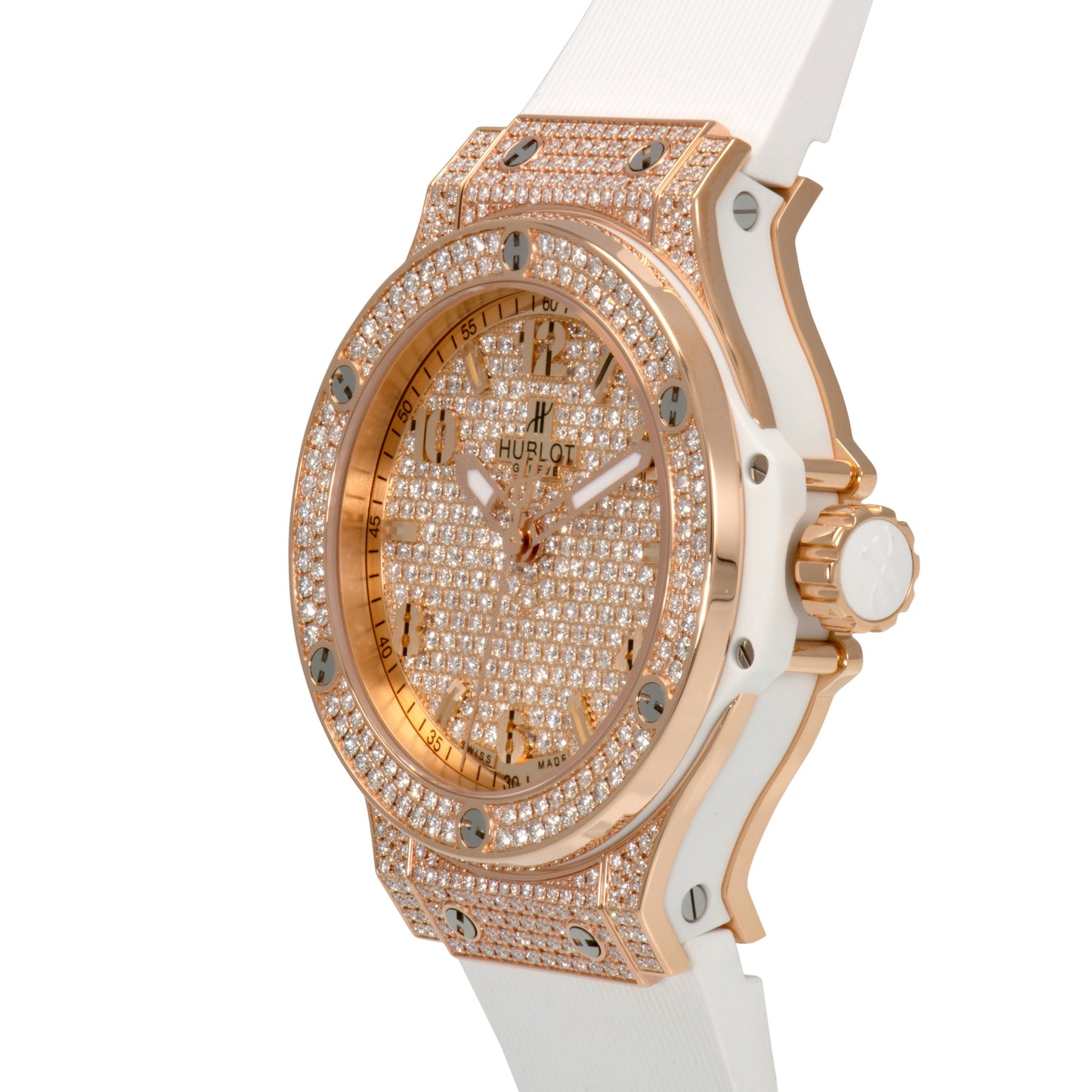 Hublot Big Bang Quartz 18k Gold Diamond Case and Dial White 38mm Ladies' Watch 361.PE.9010.RW.1704