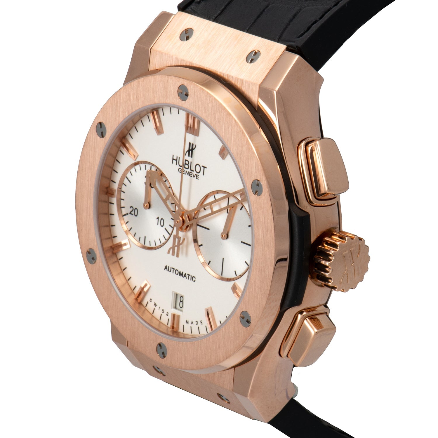 Hublot Classic Fusion Silver Dial Chronograph 18kt Rose Gold Black