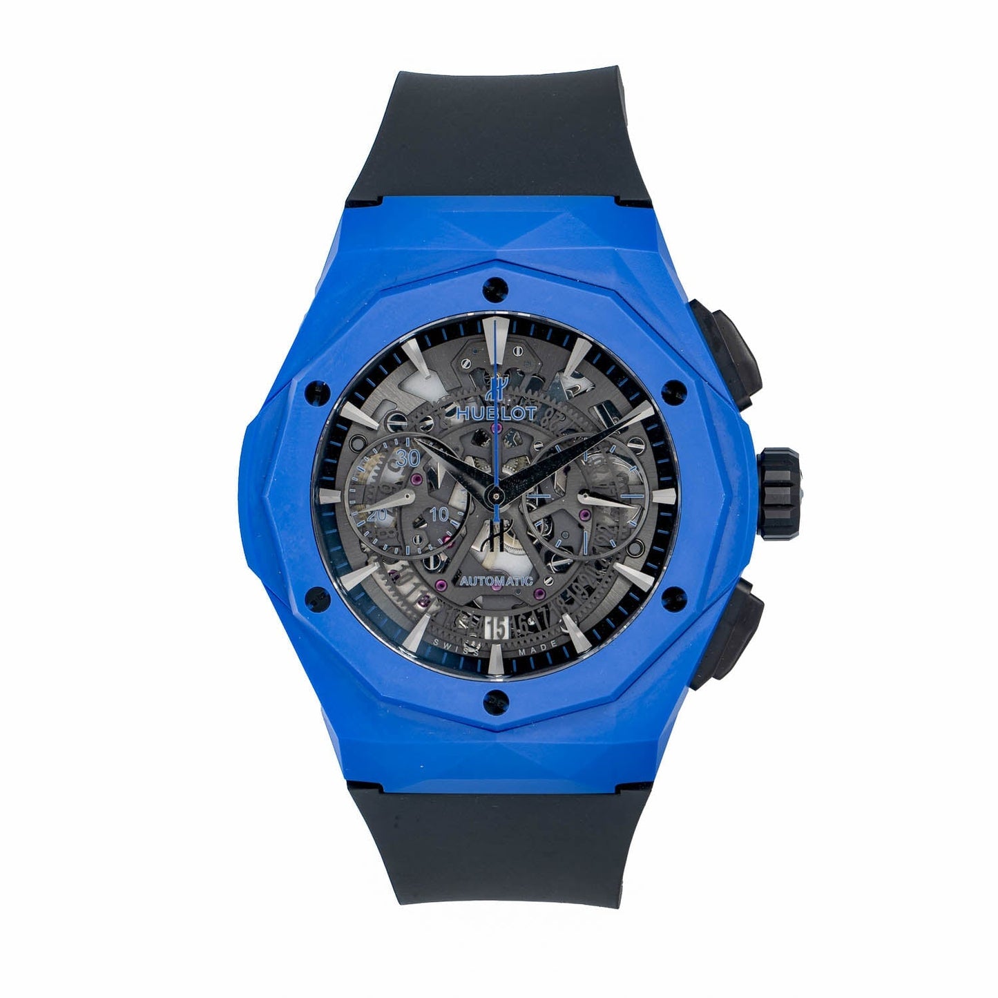 Hublot Classic Fusion Chronograph in Blue Ceramic on Black Rubber Strap with Skeleton Dial 525.EX.0179.RX.ORL18