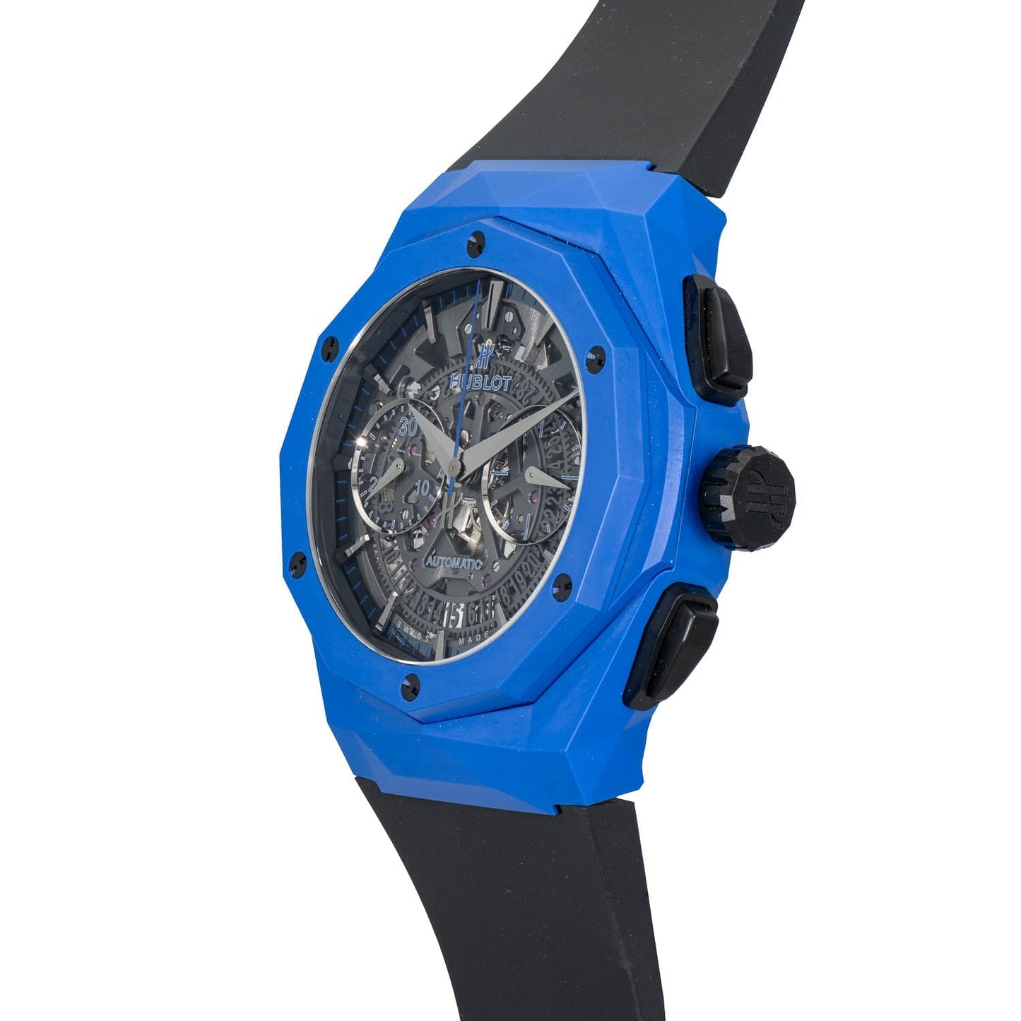 Hublot Classic Fusion Chronograph in Blue Ceramic on Black Rubber Strap with Skeleton Dial 525.EX.0179.RX.ORL18