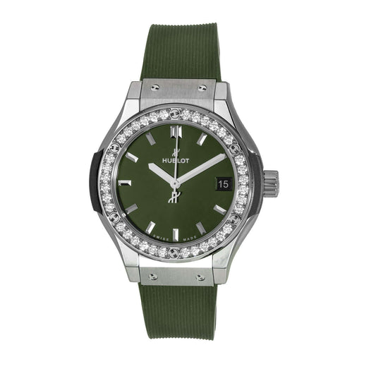 HUBLOT  Classic Fusion Quartz Diamond Green Dial Ladies' Watch Item No. 581.NX.8970.RX.1204