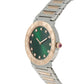 BVLGARI BVLGARI LADY Watch 103202 with green dial, diamond indexes, stainless steel and 18 kt rose gold bracelet, pink cabochon-cut stone crown