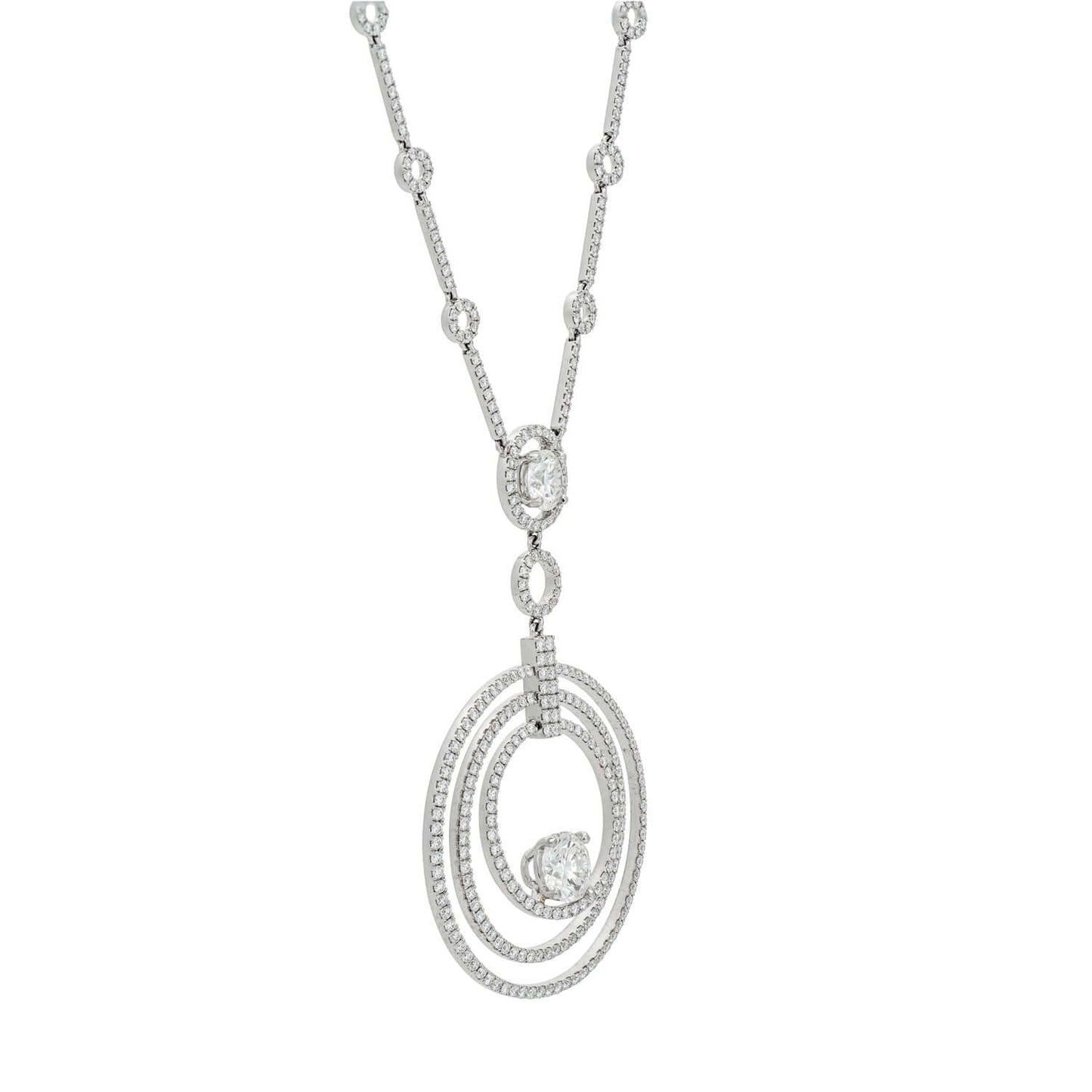 Graff BullsEye Diamond and Platinum Necklace with White Gold and Round Diamonds, featuring a bulls' eye design.