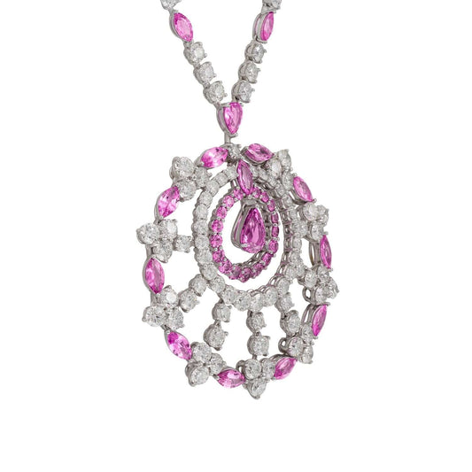 Graff White Gold Diamond and Pink Sapphire Large Snowflake Necklace