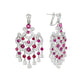 Graff ruby and diamond chandelier earrings with white gold, featuring round rubies and a mix of round and pearshape diamonds.