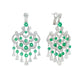 Graff white gold chandelier earrings with 9.42 carats of diamonds and 7.71 carats of emeralds, featuring pear-shaped and round gemstones.