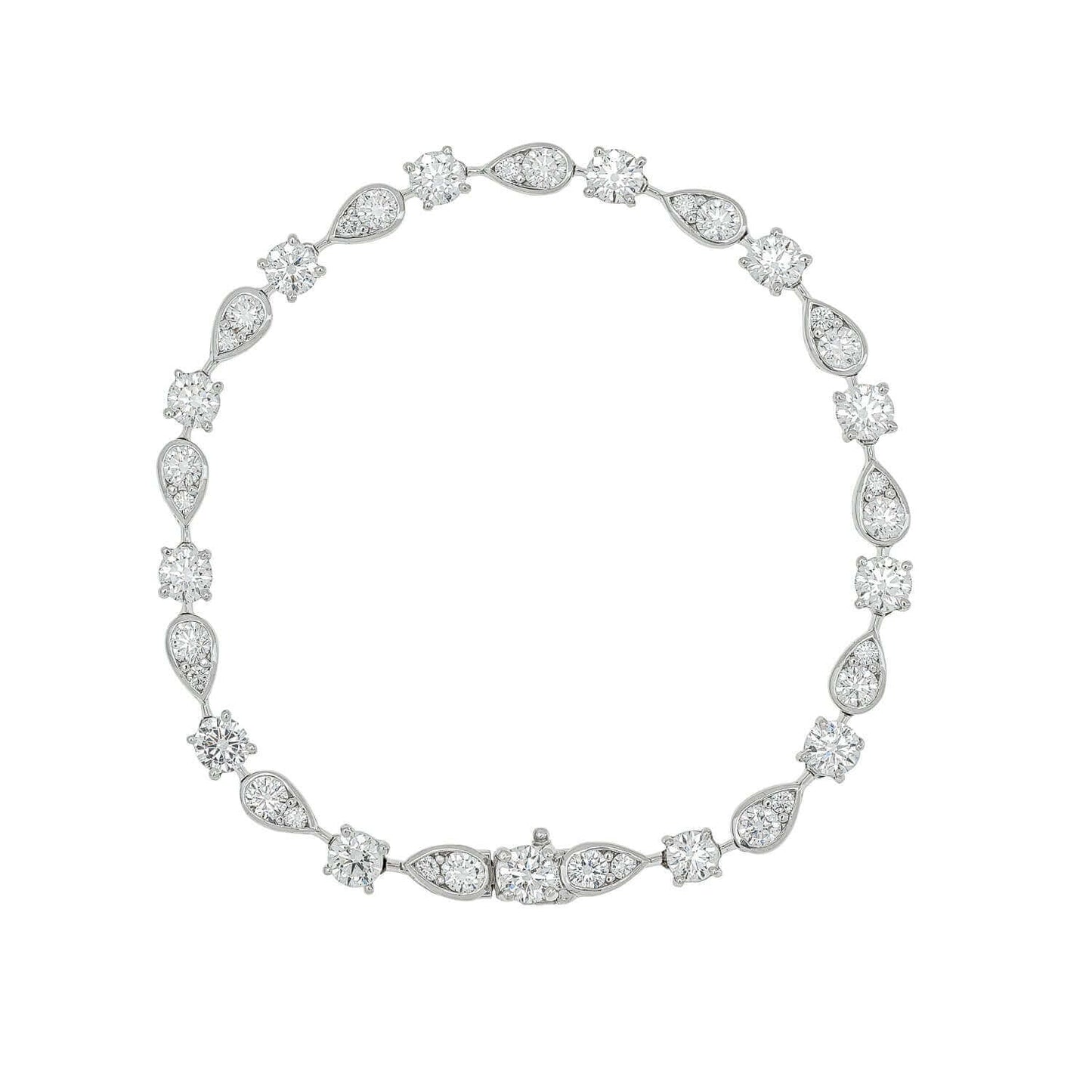 Graff multi shape diamond bracelet in platinum and white gold with 39 dazzling round and pear-shaped diamonds, total weight 7.56cts