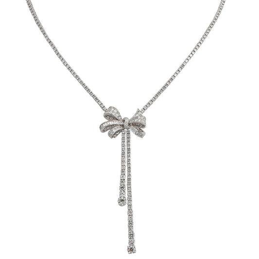 Graff White Round Diamond Graduated Double Strand Knot Necklace with Bow Motif