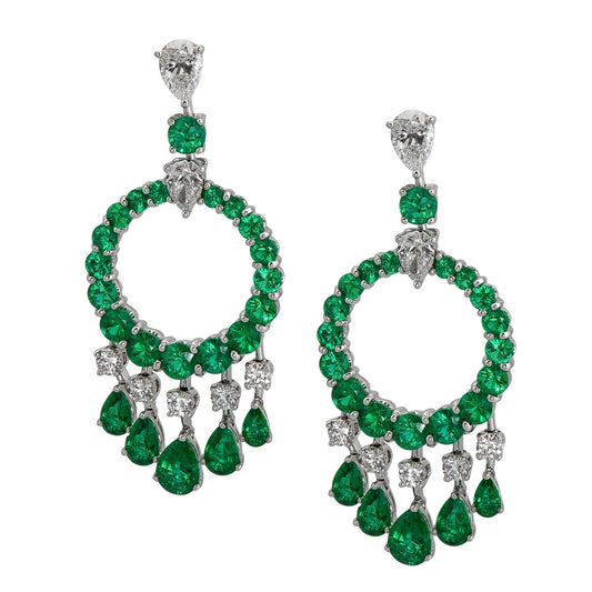 Graff Gypsy Earrings White Gold  Round With Pearshape Emeralds
