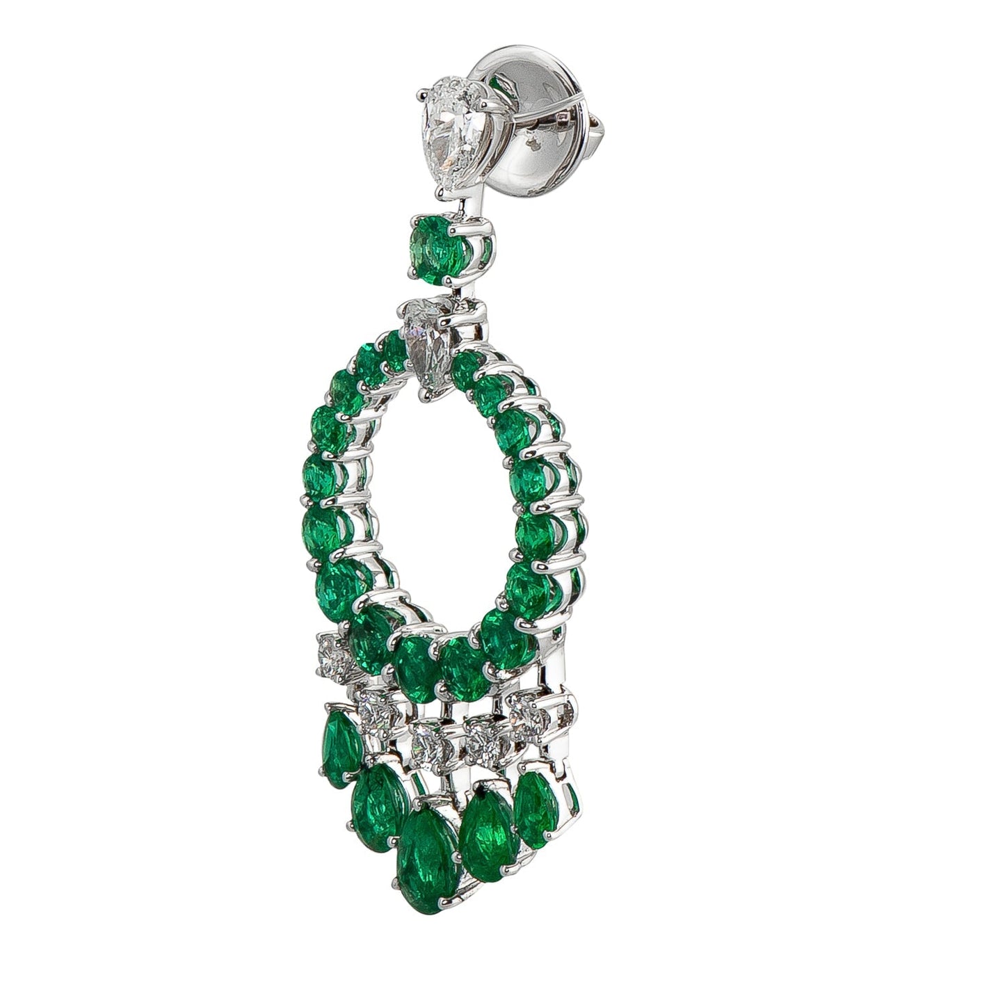 Graff Gypsy Earrings White Gold  Round With Pearshape Emerald